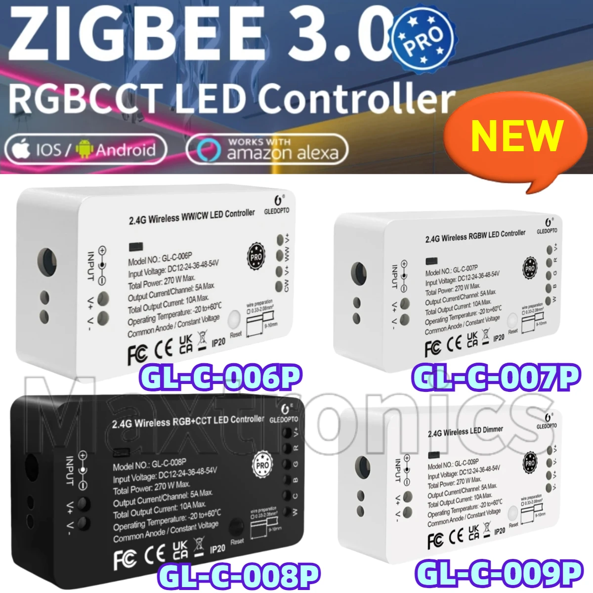 زيجبي برو 2.4G وحدة تحكم LED لاسلكية إعادة تعيين مفتاح برو العمل مع Tuya Smart Life App صوت RF عن بعد لشريط RGB + CCT WWCW LED