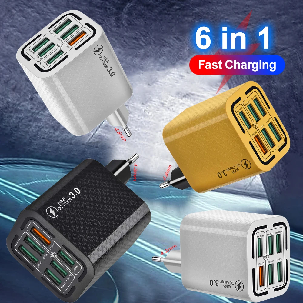 6 Ports Fast Charging Phone Travel Charger USB Phone Charger Adapter For iPhone Xiaomi Samsung KR/EU Plug