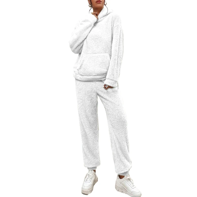 Women's Winter Warm Pajamas Set Fuzzy Fleece Sleepwear 2 Piece Outfits