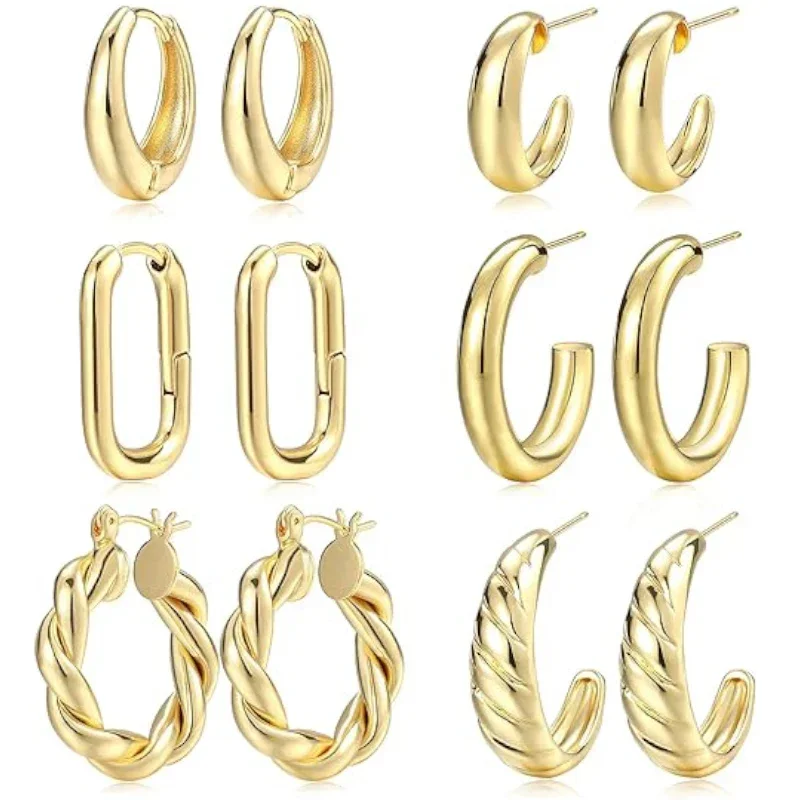 

SE21 Gold Hoop Earrings Set for Women Girl, 14K Plated Lightweight Hypoallergenic Chunky Open Hoops Jewelry Gift