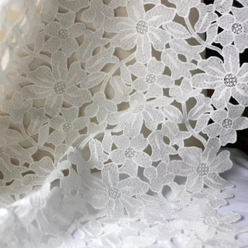 2Yards High Quality 5 Colors African Embroidery Water soluble Milk Silk Lace Fabric/ Guipure Cord Nigerian Wedding Lace Fabric