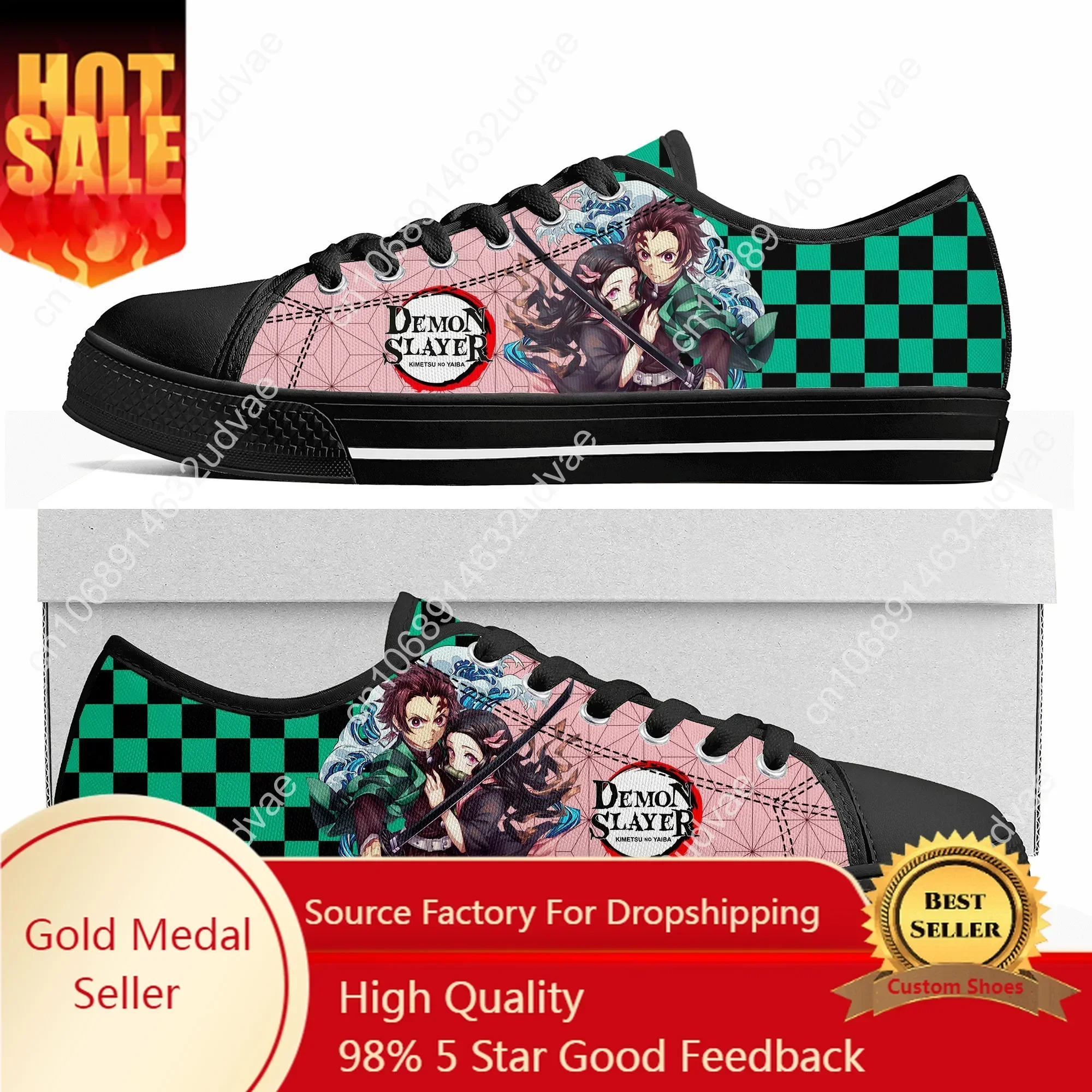 

Anime Demon Slayer Kimetsu No Yaiba Low Top Sneakers Tanjirou Nezuk Men Women Teenager Canvas Sneaker Casual Couple Custom Shoes