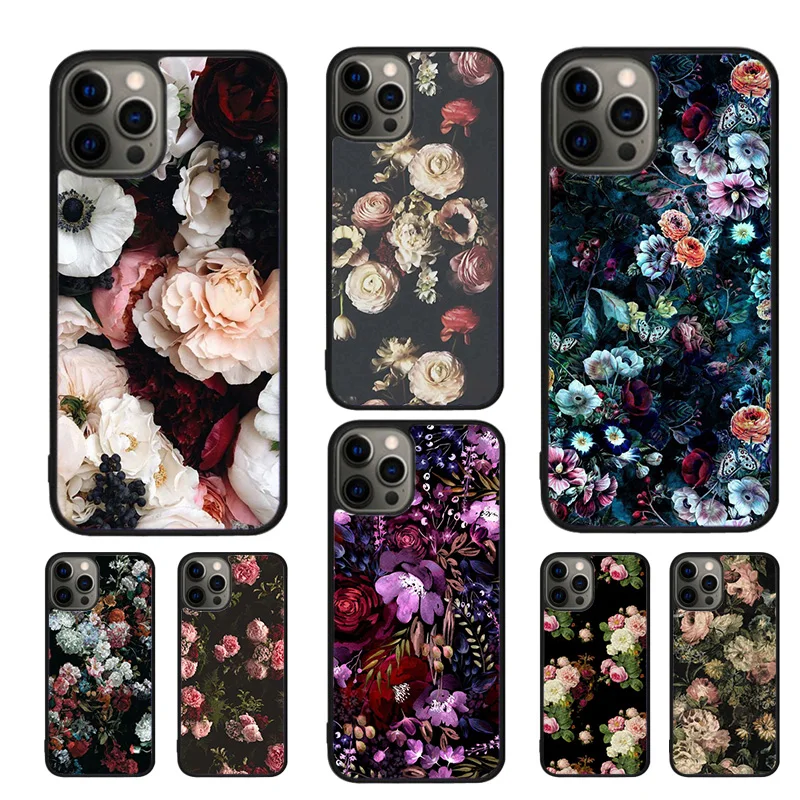 Midnight Garden Moody florals Mobile Phone Cases Cover For iPhone 16 15 14 12 13 mini 11 Pro MAX apple 7 8 Plus SE2020 Coque