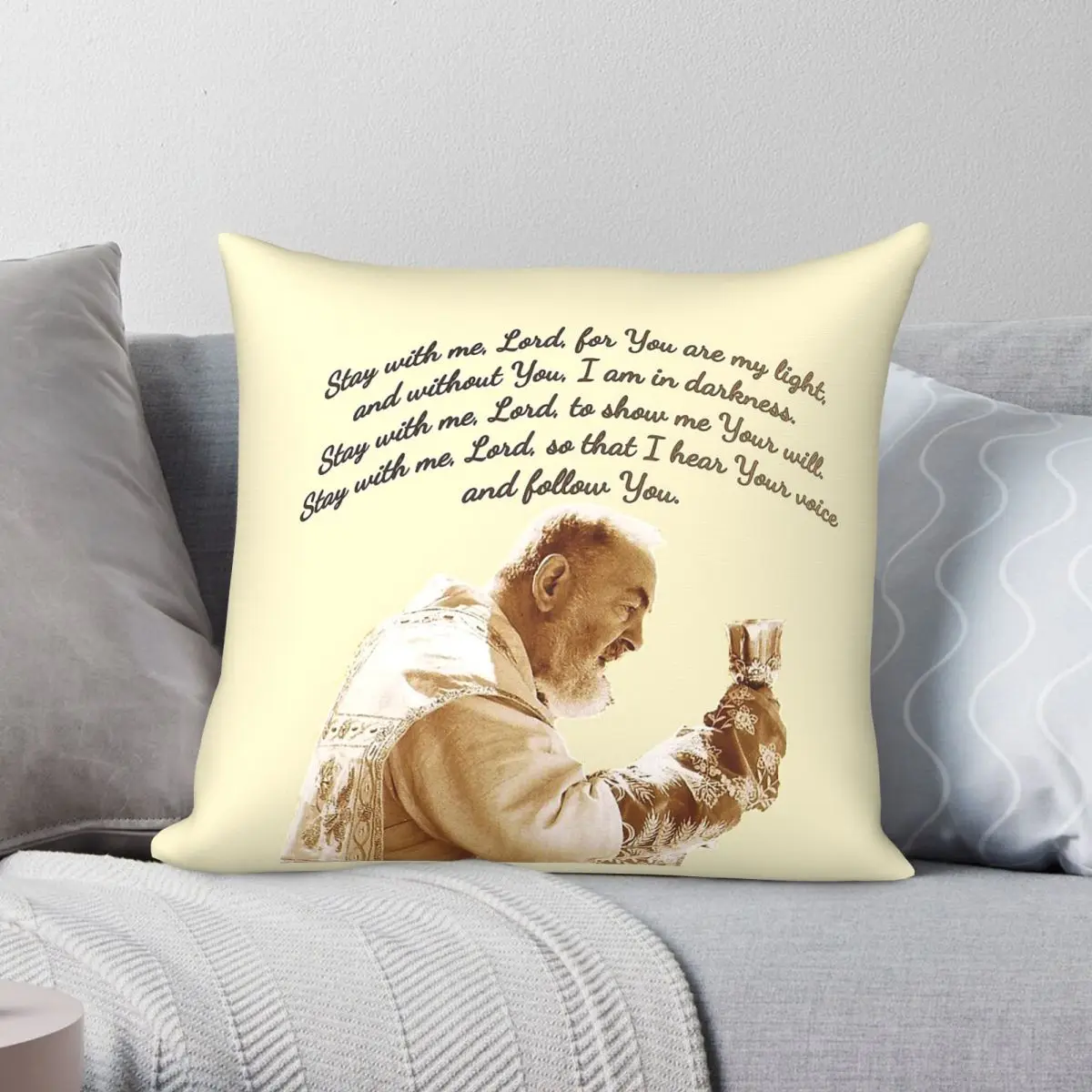 Padre Pio Of Pietrelcina Stay With Me Lord Square Pillowcase Polyester Linen Velvet Creative Zip Decor Sofa Cushion Case
