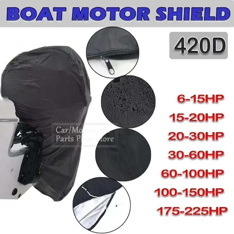 6-225HP Full Outboard Motor Engine Boat Cover 420D Waterproof Anti-scratch Heavy Duty Engine Protector Motor Black Boat Fabric