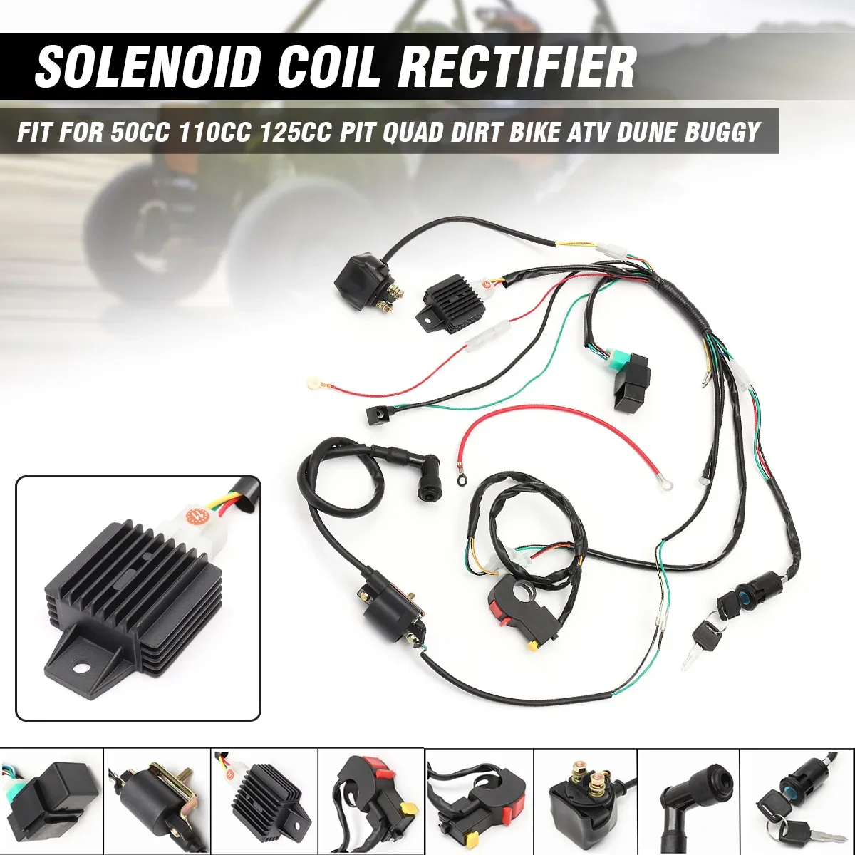 For Motorcycle ATV Quad Pit Bike 50cc 70cc 90cc 110cc 125cc Complete CDI Ignition Electrics Startor Wiring Harness Kit 6 Coil