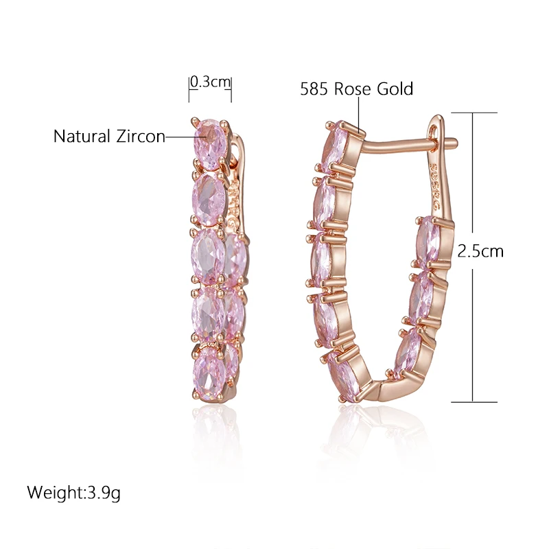 SYOUJYO Shiny Pink Natural Zircon Full Paved Drop Earrings For Women Luxury Party 585 Rose Gold Color Fine Jewelry Gift