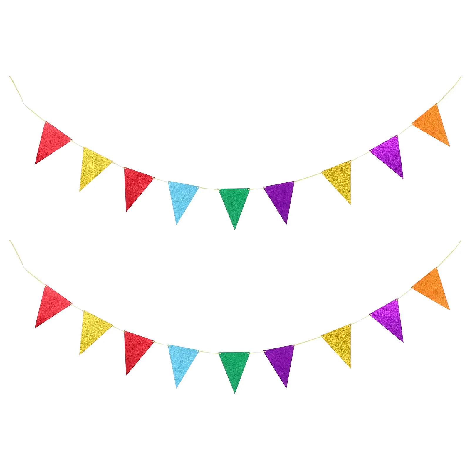 2Sets Shimmering Glitter Paper Triangle Banner Flags Bright Festive Pennants Easy Hang Party Decoration for Playroom Nursery