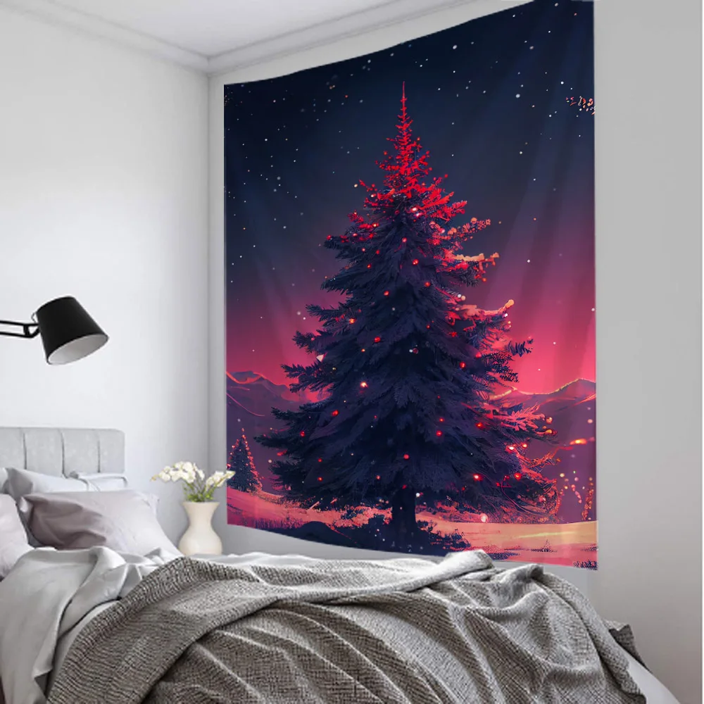 Christmas scene background decoration tapestry, Santa Claus gift, Christmas tree tapestry, home holiday party background poster