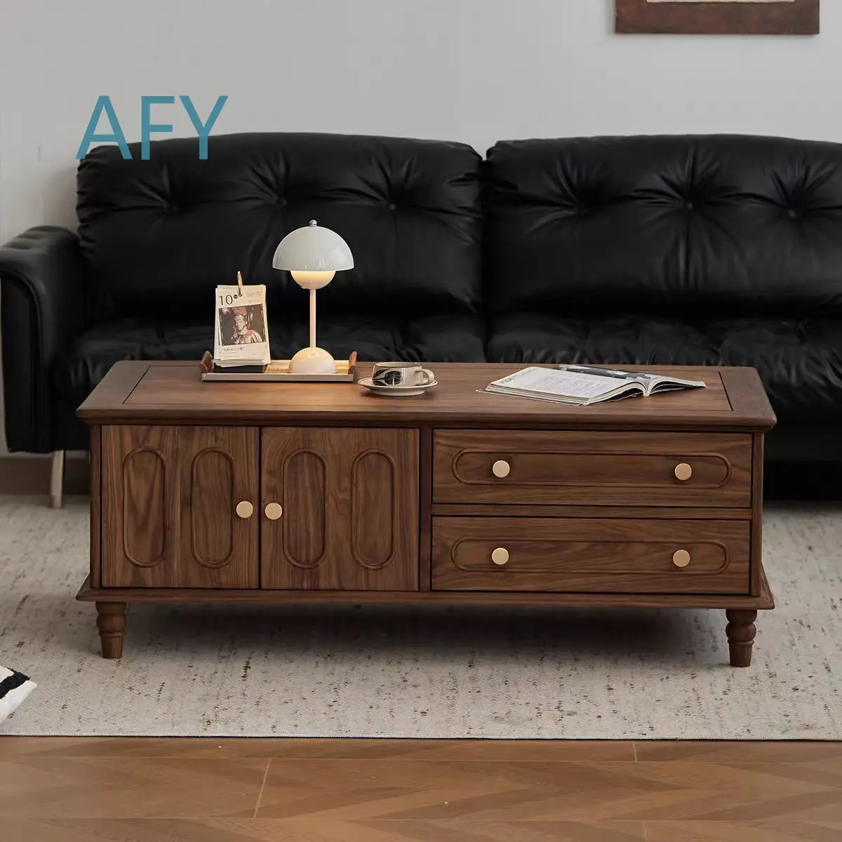 Walnut Wood Coffee Table for North America for Modern Scandinavian Minimalist Living Room Small Space American Light Luxury