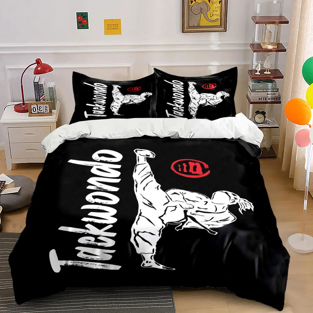Taekwondo Decor Set Martial Arts Bedding Set with 1 Duvet Cover 2 Pillowcases Single Double King Queen, Gift