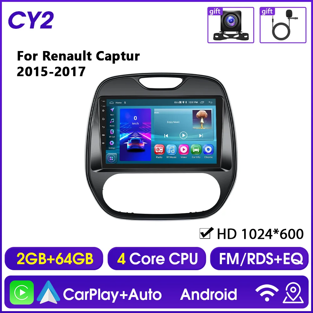 Hikity 2Din Carplay Autoradio Voor Renault capturr 2015-2017 Niet voor spooin Multimedia Speler Android Auto GPS Bluetooth RDS DSP