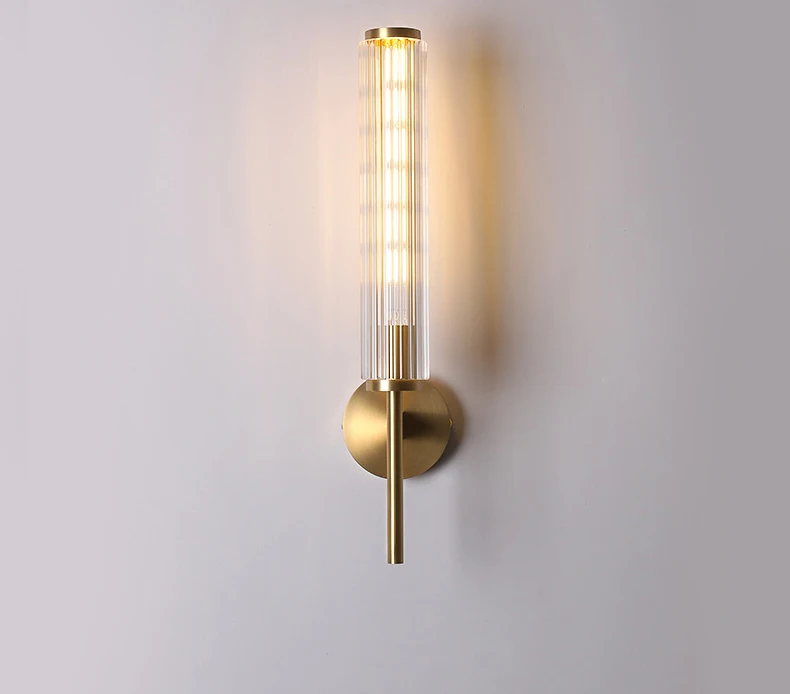 Clear Glass Wall Light Gold Brass Indoor Foyer Bedroom Lamp