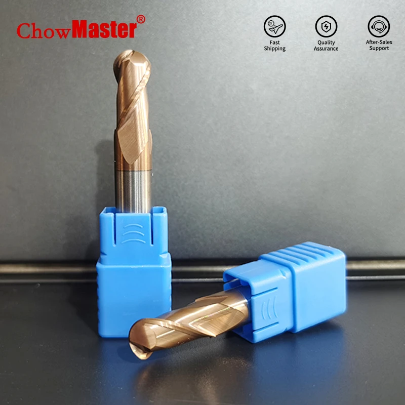 

Chowmaster Ball Nose End Mill Tungsten Carbide Cutter CNC Router Bit Milling Tool R0.5 6mm 8mm 10mm HRC55 2 Flute