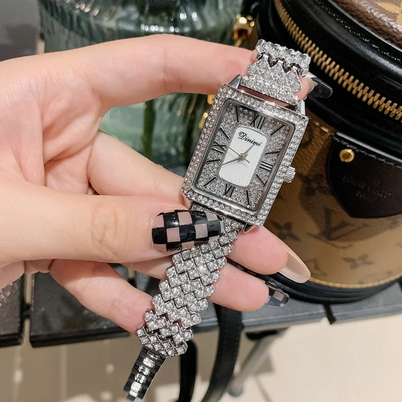Ladies Watch Luxury Women Watch Crystal Rhinestone Watches Quartz Stainless Steel Strap Wristwatch Square Dial Wrist luxury