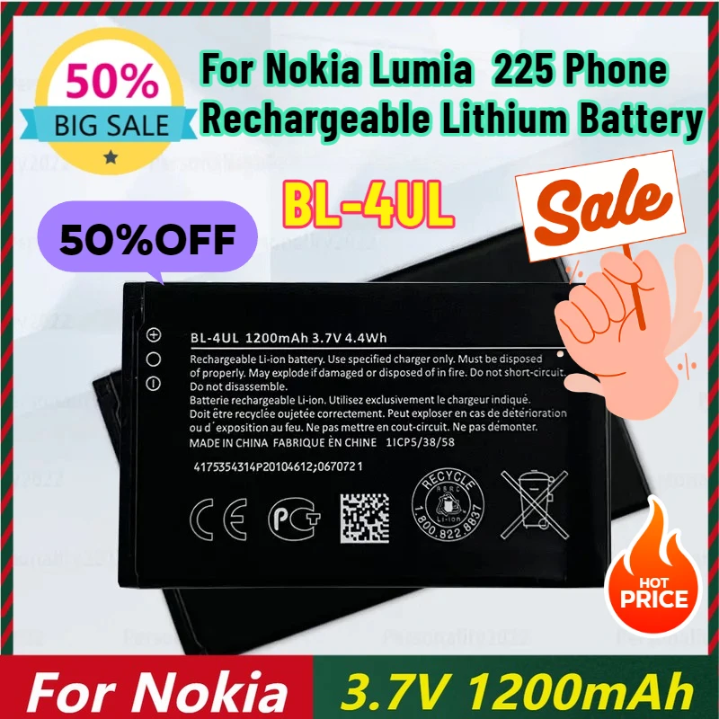 

BL-4UL 3.7V 1200mAh Battery for Nokia Lumia 225 Phone Rechargeable Lithium Battery