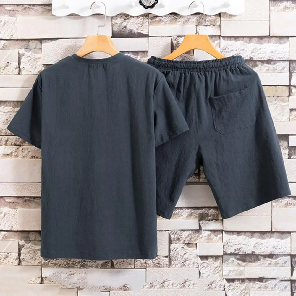 2 Pcs/Set Summer T-shirt Shorts Set  Solid Color   Summer Top Shorts Set Two Pieces Set Summer Top Shorts Set