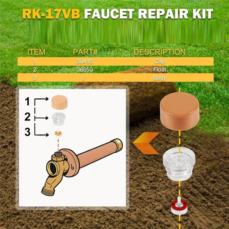 ABKP-RK-17VB Kit galleggiante per Woodford Modello 17 Rubinetto a parete Valvola anti-sifone Riparazione Parti di ricambio per interruttore a vuoto