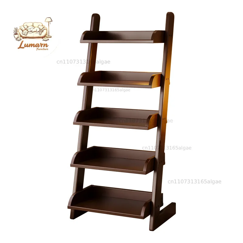 Solid wood bookshelf Floor-to-ceiling shelf integrated against the wall Household finishing and storage shelf Study stepped type