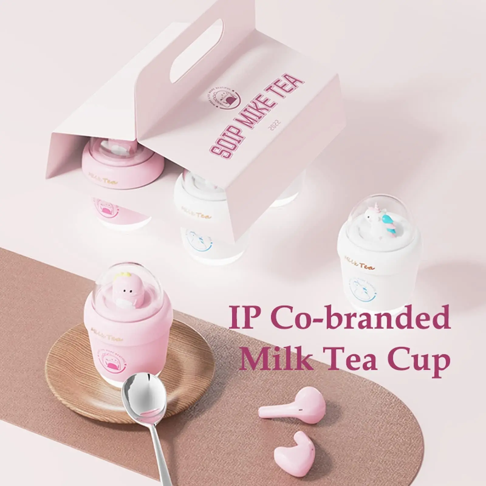 Cute Cartoon Bluetooth Earbuds Creative Milk Tea Cups In-Ear IPX6 Waterproof Earphone Hi-Fi Sound Earset for Friend Kid Gifts