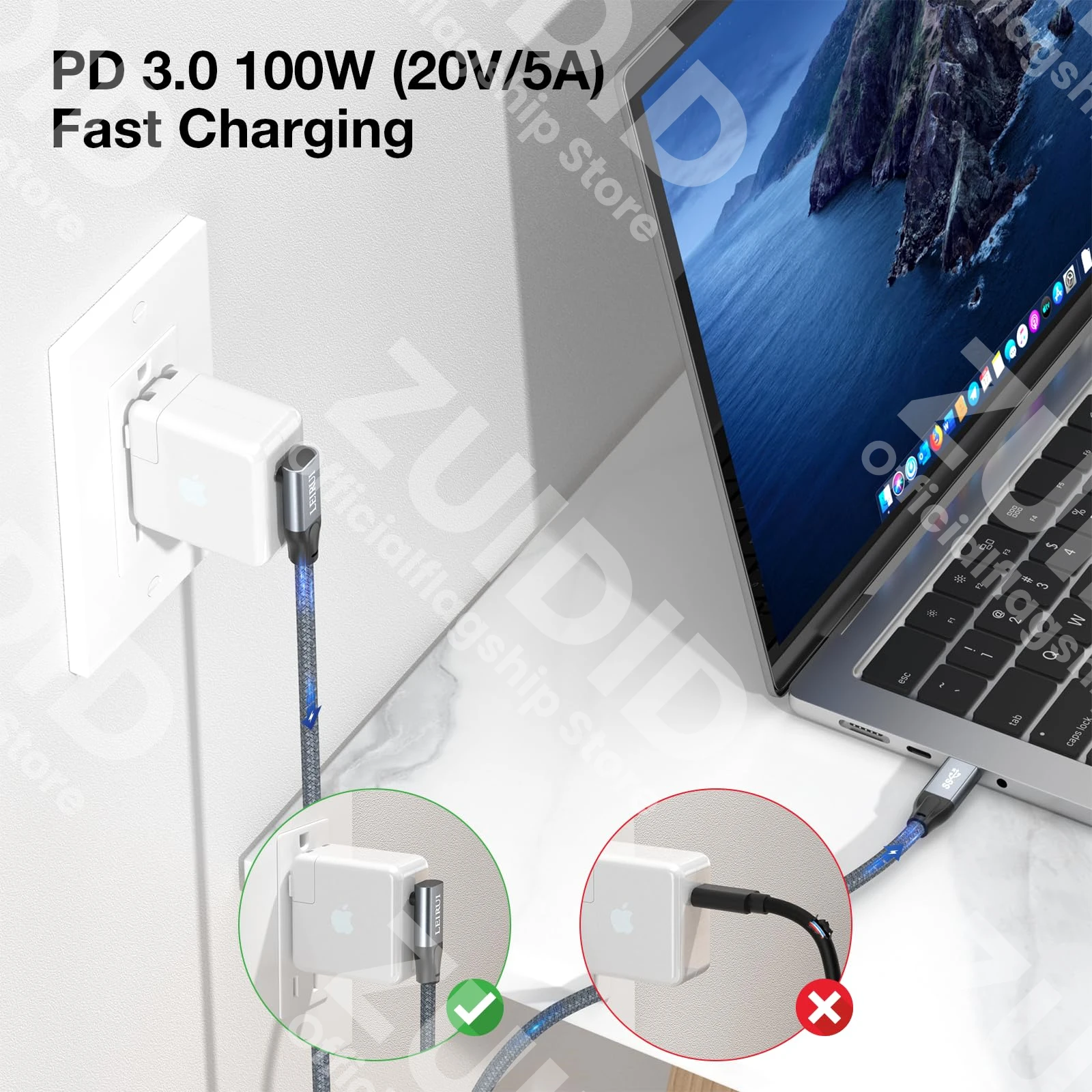 20Gbps USB 3.2 ThunderBolt 3 typ C do typu C kabel PD100W 5A qc4. 0 Przewód USB-C 90 stopni do MacBook Steam Deck Samsung