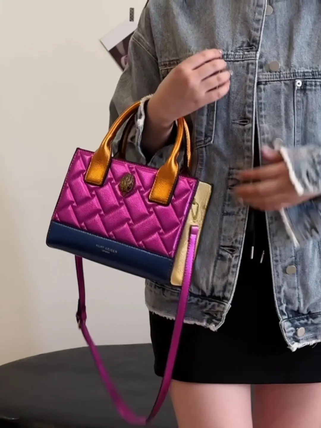 Kurt Geiger-Bolso de mano de gran capacidad para mujer, bolsa de hombro acolchada con incrustaciones, de diseñador de lujo, tendencia de moda, nuevo, 2024