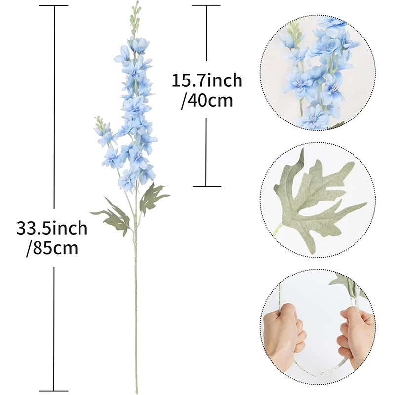 2 Stück Delphinium-Kunstblumen, 85 cm lang, Seidenblumenstrauß mit Ritterspur-Stiel, für Zuhause, Zimmer, Garten, Hochzeit im Freien, Dekoration – Detail 2