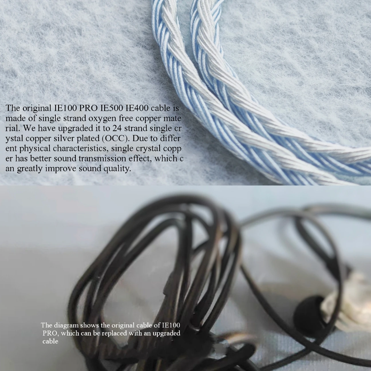 IE100 PRO IE400 IE500 Upgrade cable 4.4mm balance cable 3.5mm with mic OCC Silver Plated Earphones 24 strands