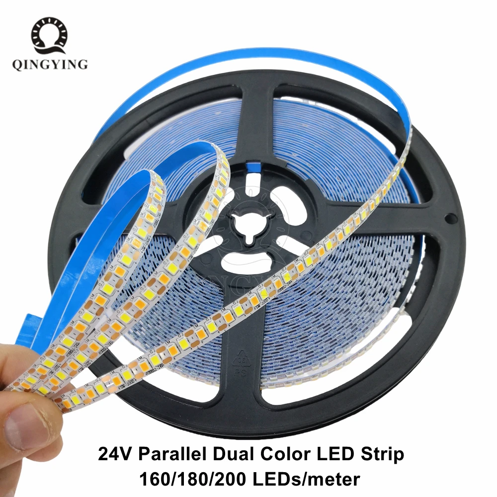 

1m-15m 24V Parallel 2Pin 2835 LED Strip 1C80Bx2 1C90Bx2 1C100Bx2 160/180/200LEDs/meter 3 Colors 3000K 4500K 6000K For Chandelier