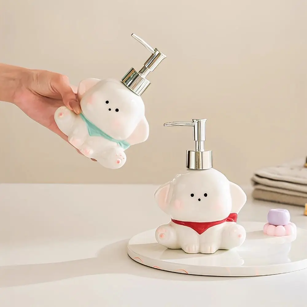 Creative Ceramic Liquid Soap Dispenser Press Pump Empty Bottle Shower Gel Separate Bottles Cute Dog Shape Shampoo Bottle Kitchen