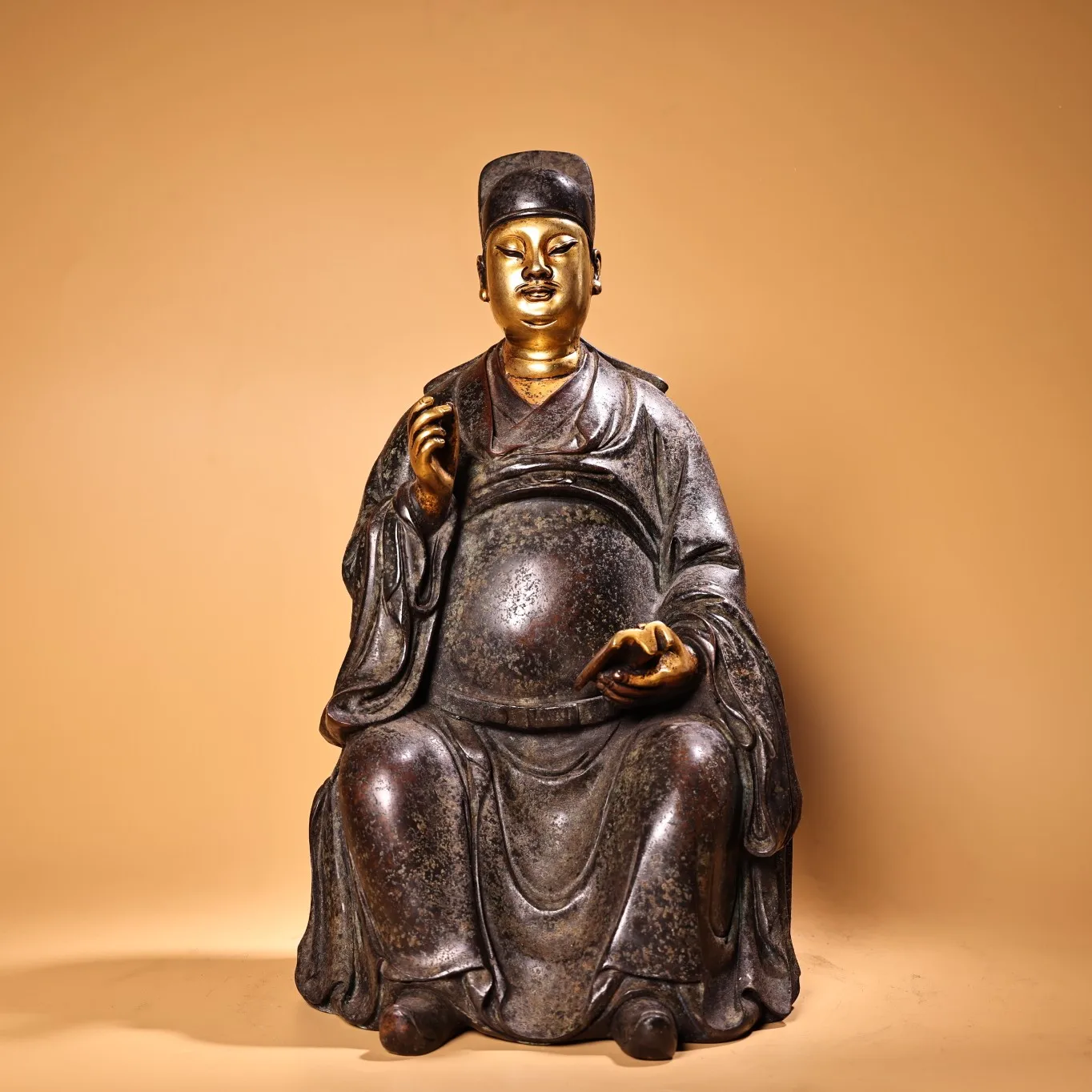 

Old Purple Bronze Outline in gold Gilded High relief Wenchang Emperor Wenchang Ye immortal Sitting Buddha Worship Hall