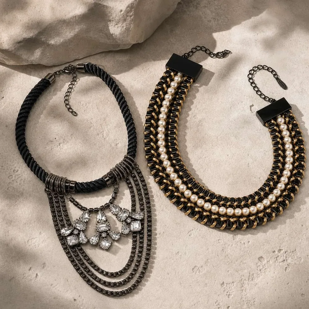 Popular Jewelry Trendy Fashion Personalized Pearl Braided Women's Short Necklace Gun Black Box Chain Choker 0310