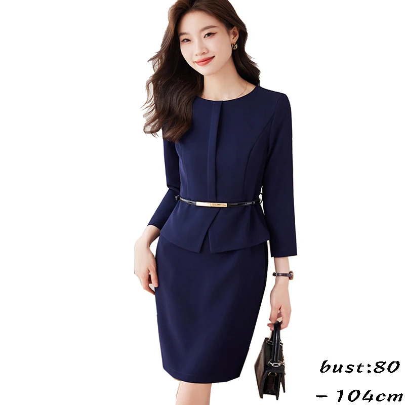 

High quality midi blazer dress for women long sleeve bandage dress 2024 spring lady elegant office clothing - blue beige