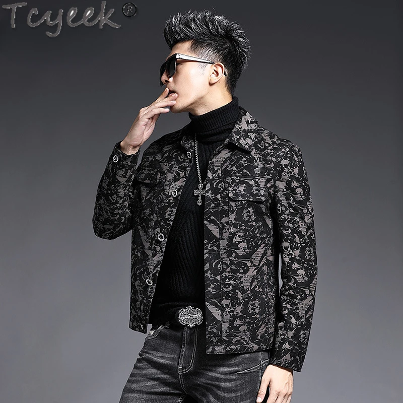 

Tcyeek Mens Motocycle Jacket Korean Genuine Leather Man Jackets Fall Fashion Sheepskin Coat Men Clothes Print Jaqueta Masculina