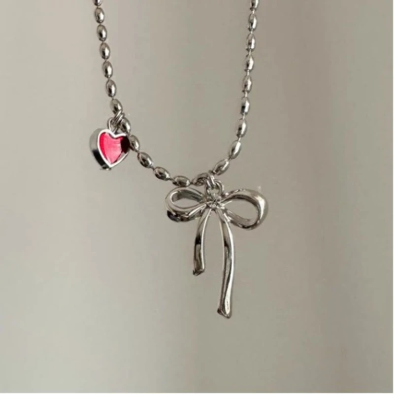 Collar con colgante de lazo de corazón rojo personalizado para mujer, accesorios de joyería Retro para fiesta de vacaciones, regalos, nuevo, creativo, Y2k nicho