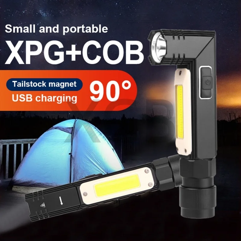 90 Degrees Rotation Magnetic LED Flashlight Ultra Bright Waterproof COB Light USB Rechargeable Torch Tail Magnet Work Light