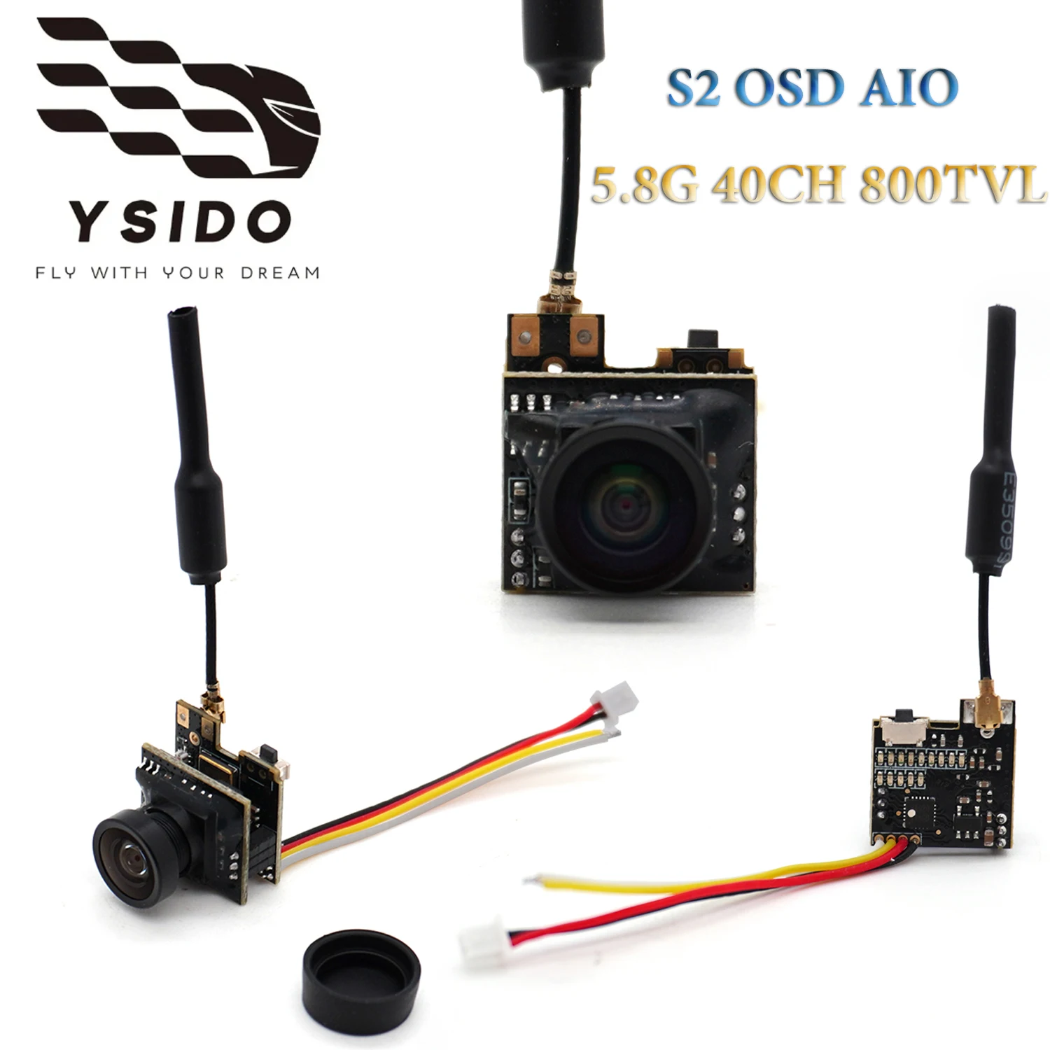 YSIDO FPV Micro Camera S2 OSD AIO 5.8G 40CH M8 800TVL Lens 18x16x16mm HD NTSC/PAL for RC Racing Quadcopter Drone FPV Model Parts