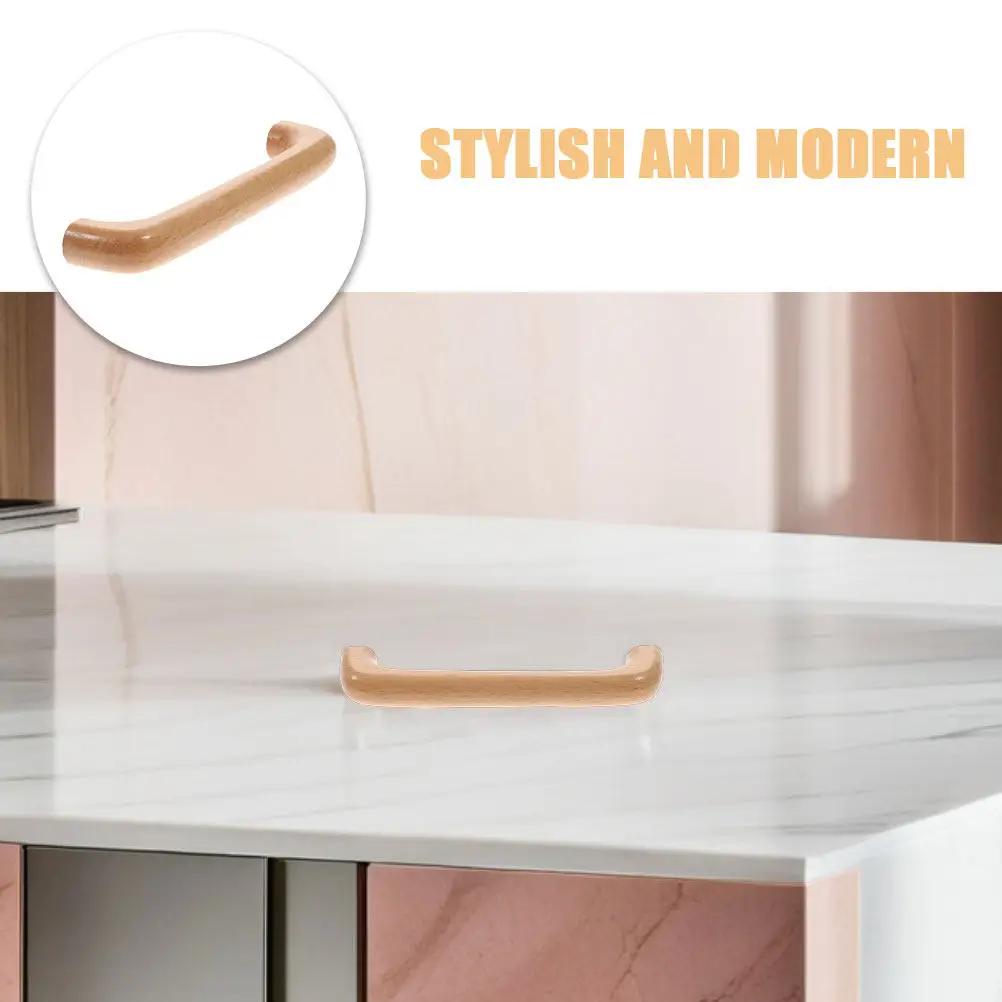 4Pcs Wood Cabinet Handles Arch Shaped Drawer Pulls Ergonomic Design for Furniture Doors Wardrobes Kitchen Cabinets Natural Solid