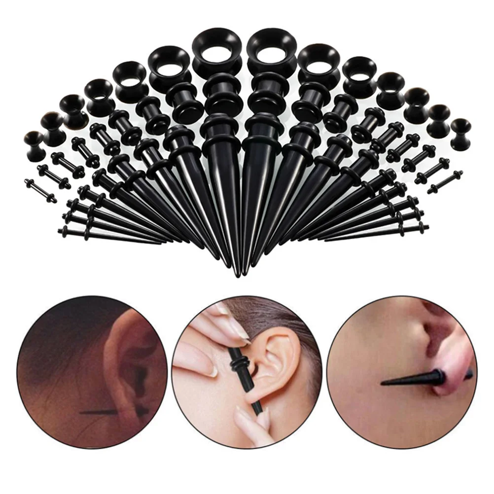 

50pcs Ear Expanders Set Acrylic Ear Plugs Unisex Cone Auricle Puncture Jewelry For Wedding Banquet Body Piercing Black