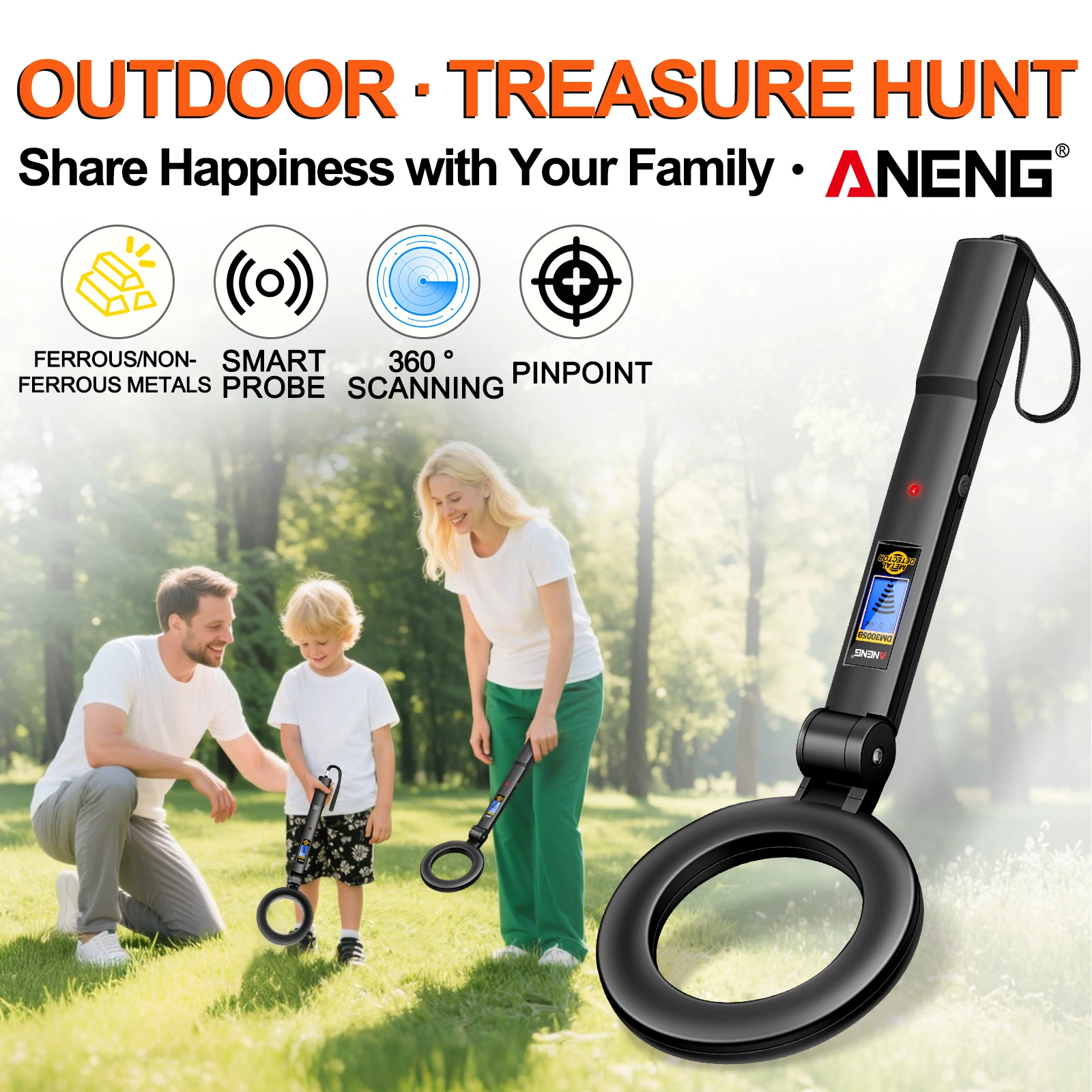 ANENG DM3005B Handheld Metal Detector Beep Vibration Dual Alarm Low Power Security Inspection Treasure Detection Metal Detector