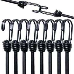 8Pcs 60cm Bungee Cords High Elasticity Latex Tied Rope Bicycle Luggage Lanyard Camping Bungee Cord Double-J Hooks Elastic Straps