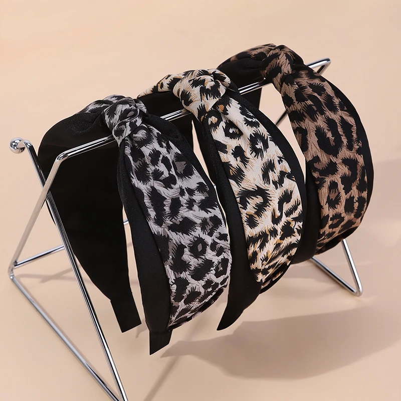 

1/3Pcs 5.5cm Black Edge Leopard Print High Cranial Top High Elasticity Not Collapsed Edge Color Blocking Iron Hair Bands