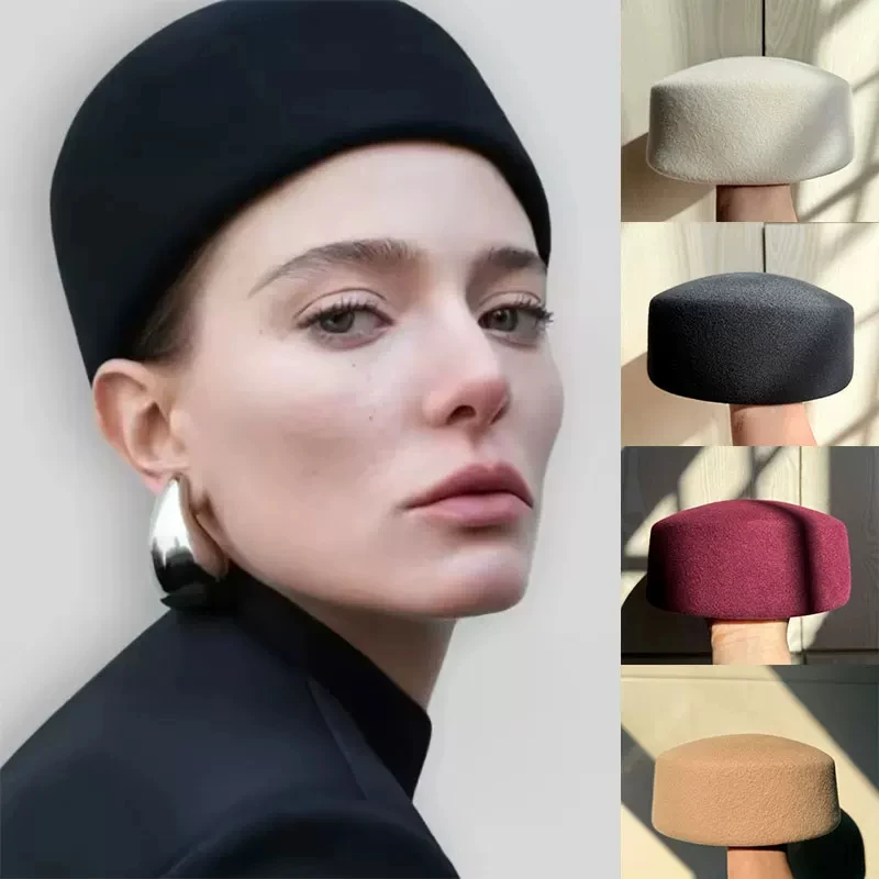 Retro Elegant Flight Attendant Ball Hat Women's Felt Beret Party Charming Hat Wedding Cocktail Party Medicine Box Hat for Party