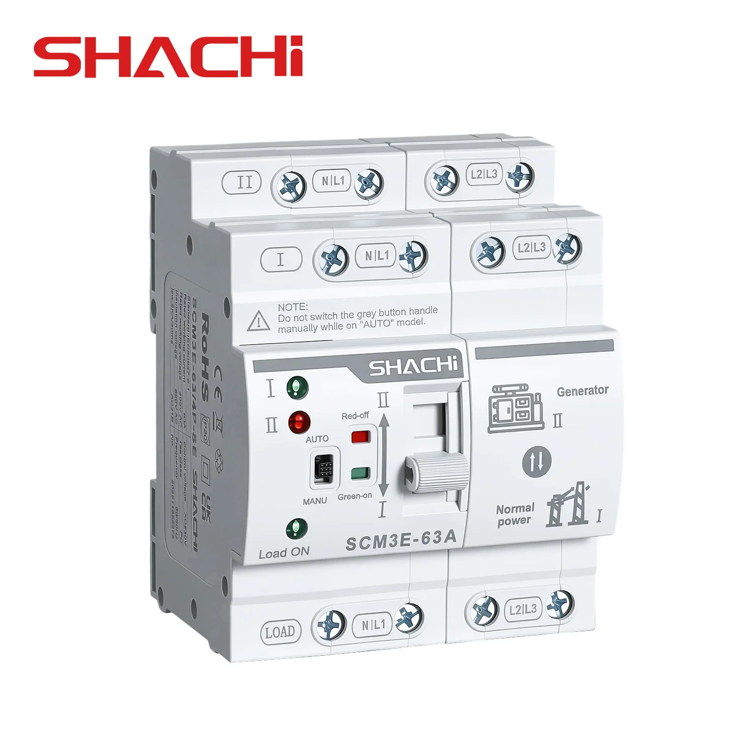 SHACHI ATS Automatic Transfer Switch AC 220V 110V  4P 63A Din Rail Dual Power Electrical Selector Switches Uninterrupted Power