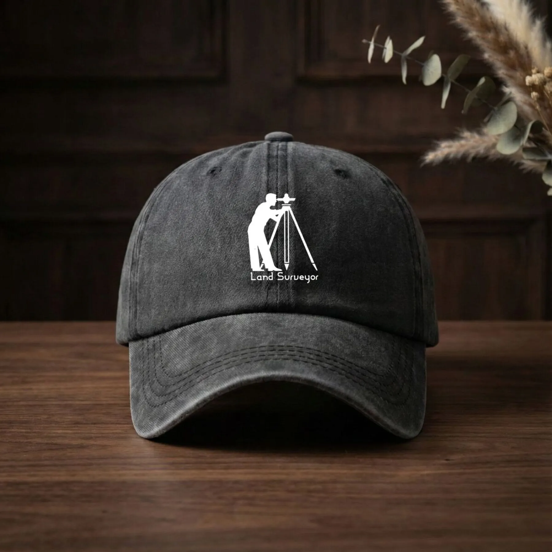 Land-Surveyor-Silhouette-Baseball-Cap-Unisex-Washed-Cotton-Outdoor-Sports-Fishing-Driving-Hat