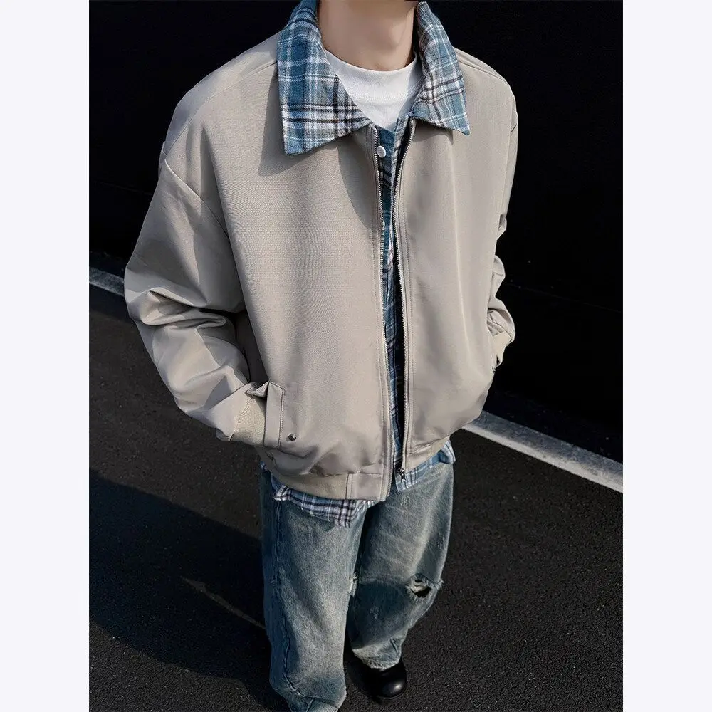 Spring Old Money Fake Two-Piece Bomber Jacket Men's Color-Block Loose Couple Outerwear