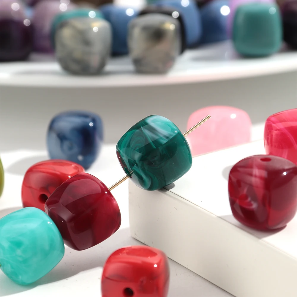 10 Stück Marmorfarbene Acryl-Perlen, 16x17mm, quadratische Würfelform, lose Abstandsperlen für DIY-Schmuck, Armbänder, Halsketten, Ohrringe, Zubehör – Detail 6