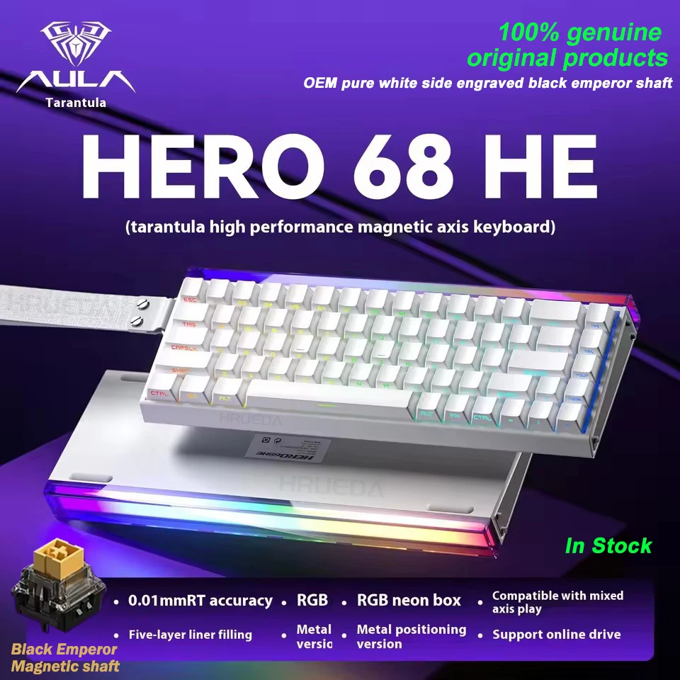 AULA HERO 68HE Magnetische schakelaar Gamingtoetsenbord RT0.01 E-sport Pas RGB Bedraad mechanisch toetsenbord Ergonomie Accessoires aan