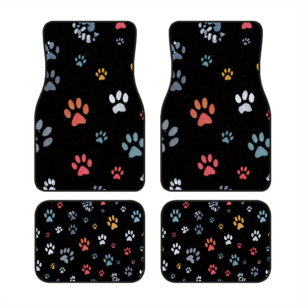 4pcs Non-Slip Polyester Car Footrest Mats With Colorful Paw Print Design - Universal Fit For Sedan & SUV Vehicles, Durable Inter