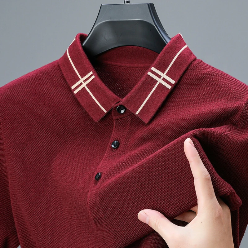 

Business casual men's long-sleeve polo shirt, 2024 high-quality autumn new product, daily warm solid color sweater.M-4XL